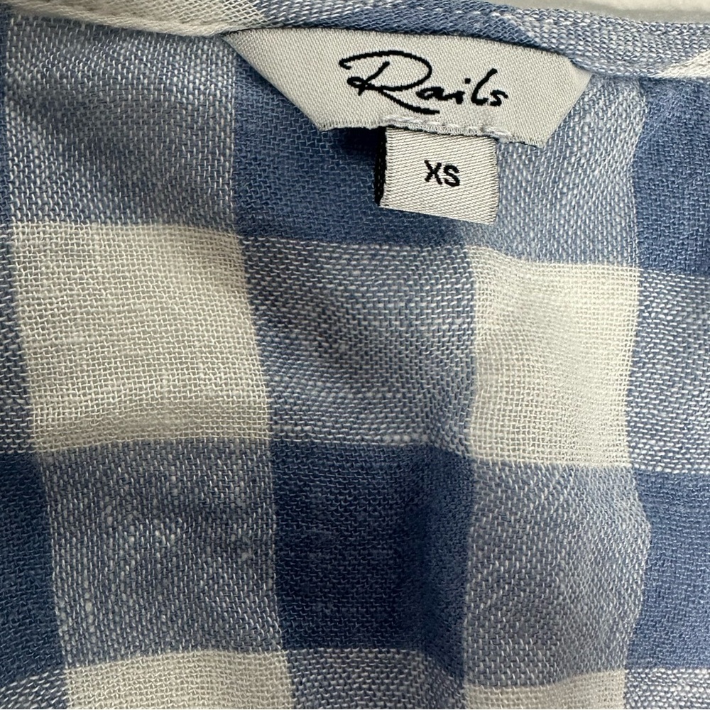 Rails Brigitte Blue/White Check Plaid Ruffle Wrap Dress xs - Picture 11 of 11
